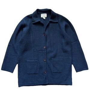 Vintage 80s WondraWool Knitting Needles Wool Cardigan Jacket Women XL Blue